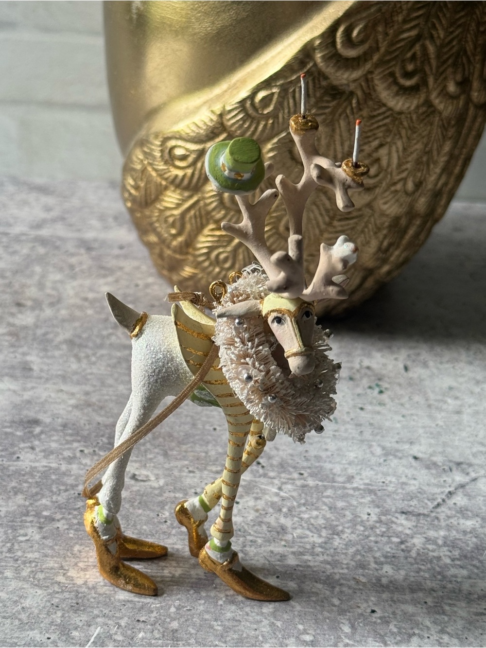 Mackenzie Childs Patience Brewster Moonbeam Prancer Reindeer Mini Ornament